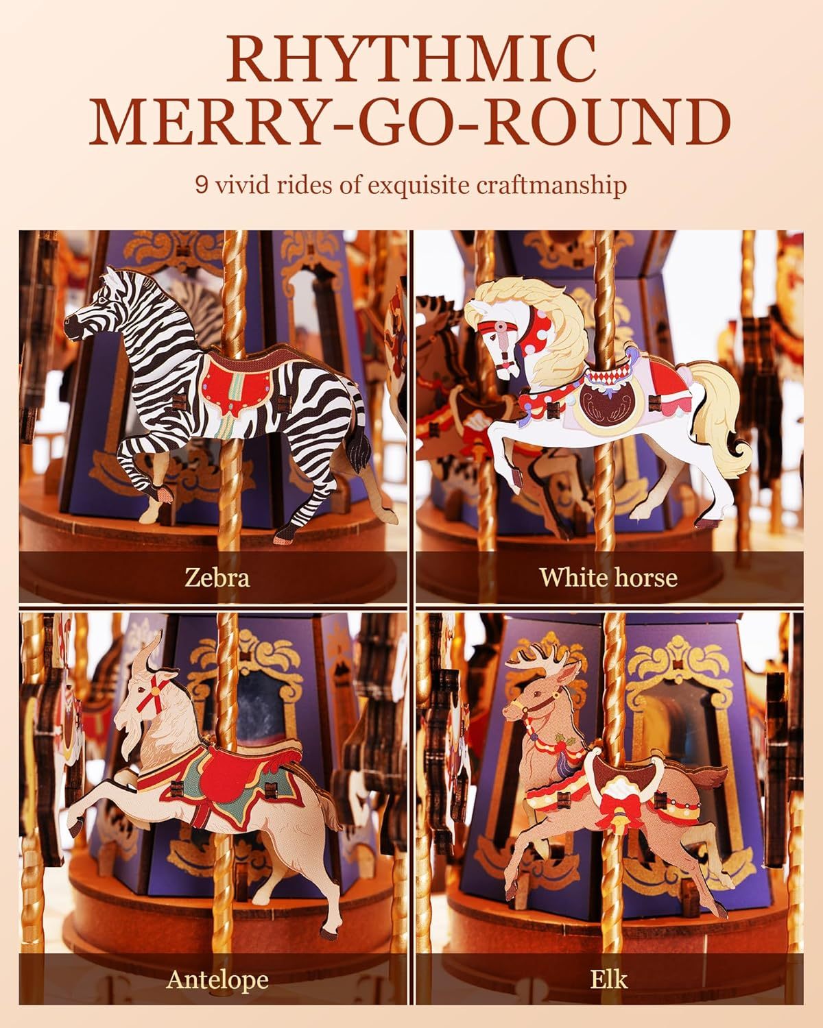 Classic Carousel Music Box Wooden Puzzle With LED Lights 3D Wooden Puzzle