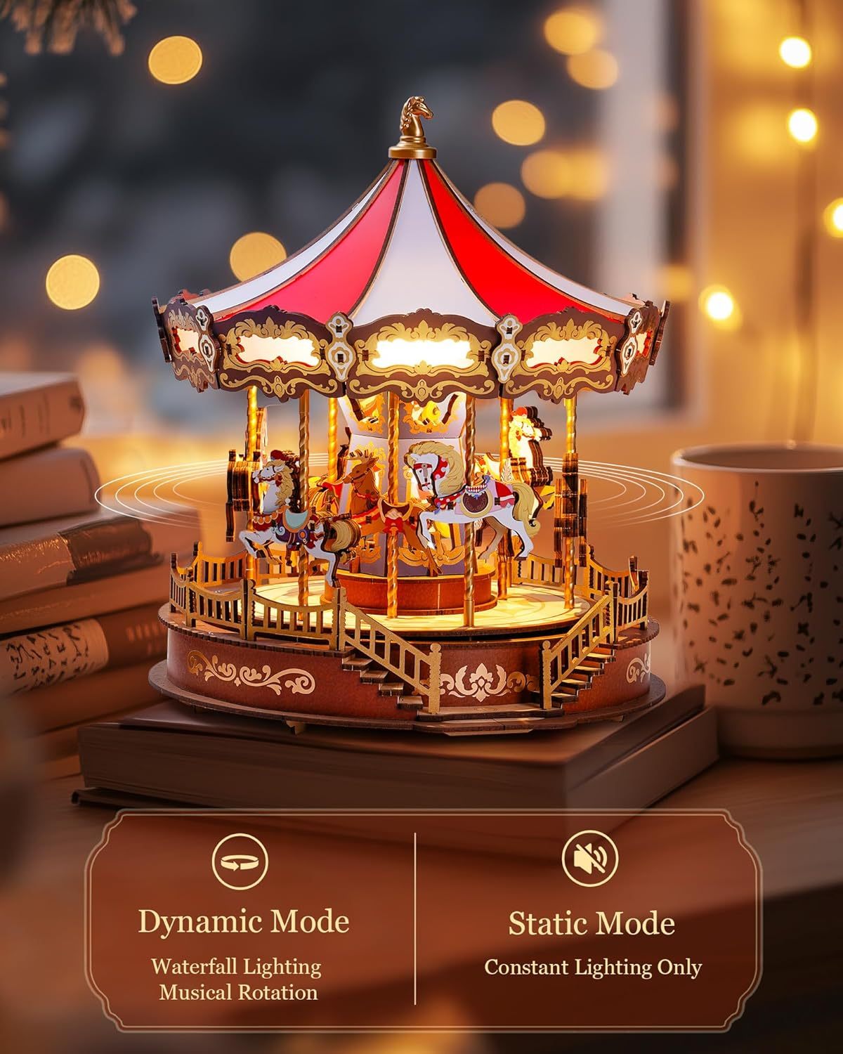 Classic Carousel Music Box Wooden Puzzle With LED Lights 3D Wooden Puzzle